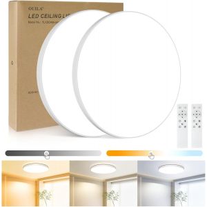 Subzonal-2pcs Plafonnier Led Dimmable,24w 3000k-6500k Plafonnier Salle De Bain Avec T&eacute;l&eacute;commande,2000lm Ip44 Lampe Plafond,Luminaire Plafonnier Applicable &Agrave; Salle De Bain, Chambre, Cuisine, Salon, Ba - Neuf