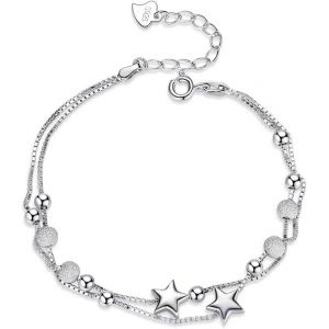 Eryi-1 Pièces Bracelet Argent 925 Femme, Bracelet C?urs En Perles, Étoile, Lune, Zircon, Réglable Bracelet, Bracelet Ado Fille, Bracelet Cadeaux Bijoux Anniversaire Diplômé, Pour Femme, Fille - Neuf