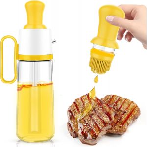 Bouteille d'huile avec brosse de nettoyage, distributeur d'huile avec brosse, bouteille d'huile avec brosse, bouteille d'huile avec brosse en silicone, pour vinaigre, barbecue, cuisine (550 ml) jaune - Neuf