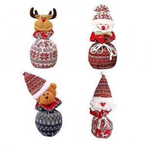 4pcs Noël tricot cadeau pochette bonbons sac Apple rangement sacs à cordon - Neuf