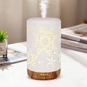 250ml Diffuseur D'huiles Essentielles En C&eacute;ramique Blanche, Ultrasonique Humidificateur Diffuseur Aromath&eacute;rapie Electrique, Ar&ocirc;me Parfum Electrique Avec 7 Couleurs Lumi&egrave;res,Pour Chambre/Yoga - Neuf
