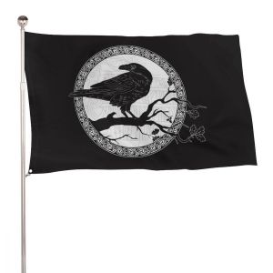Mevronisshop-Drapeau De Jardin D&eacute;coratif - Corbeau Noir Viking Assis Sur Une Branche - Impression D'un C&ocirc;t&eacute; - D&eacute;coration De Jardin - 120 X 180 Cm - Neuf