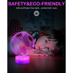 Football Forme Lampe 3D, Conception De Fissures Veilleuse Avec T&eacute;l&eacute;commande, C&acirc;ble Usb Inclus, Cadeaux De D&eacute;coration De Chambre Pour Gar&ccedil;ons Et Filles - Neuf