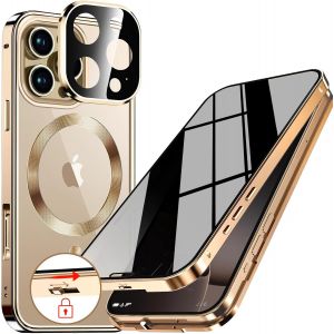 CAUC-[Anneau en M&eacute;tal CD & Verrouillage de S&eacute;curit&eacute;] Coque Anti-Espion Magn&eacute;tique pour iPhone 16 Pro 6.3"" [Protection D'objectif Int&eacute;gr&eacute;e] &Eacute;tui Int&eacute;grale avec &Eacute;cran en Verre 9H Int&eacute;gr&eacute;, -Or de Luxe - Neuf