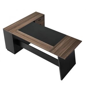 Bureau de Direction en L-Duoku-Capacit&eacute; de 158,7 kg, Bureau d'ordinateur Contemporain avec Espace de Rangement, Marron et Noir - Neuf