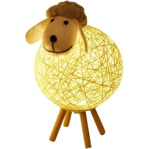 Veilleuse Agneau Usb En Rotin Et Bois Lampe De Nuit Cr&eacute;ative Pour Enfants Chambre Bureau Ambiance Douce Led D&eacute;corative - Neuf