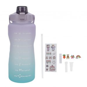 Bouteille D'eau De Sport 2000 Ml, Degrade, Givree, Pour Velo, Avec Poignee, Paille, Tuyau En Silicone, Pour La Course A Pied, Couvercle Violet Degrade - Neuf