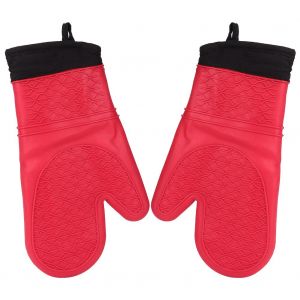 HJLIAN Gants de cuisine antiderapants en silicone epais et isolants pour four a micro-ondes (rouge) - Neuf