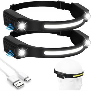 Jgd-2pc Lampe Frontale Rechargeable, Lampe Frontale Led Rechargeable Usb, 600 Lumens Ipx4 &Eacute;tanche Mouvement Lampe, 5 Mode D&iquest;&Eacute;clairage D&eacute;tecteur Pour Camping Randonn&eacute;e [Classe &Eacute;nerg&eacute;tique A+++] - Neuf