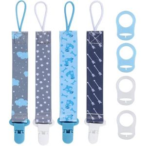 Attache Tetine B&eacute;b&eacute;,4pcs Attache Sucette Cha&icirc;ne En Tissu Avec 4pcs Adaptateur De Sucette Convient Aux Sucettes Pour B&eacute;b&eacute; Essentiels Pour Nouveau-N&eacute; Baby Shower&iquest;Blu&iquest; - Neuf