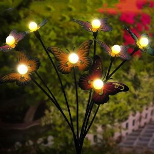 Lampe solaire papillon &agrave; piquer - LED blanc chaud, aliment&eacute;e &agrave; l'&eacute;nergie solaire, r&eacute;sistante &agrave; l'eau, pour le jardin et l'ext&eacute;rieur - Neuf