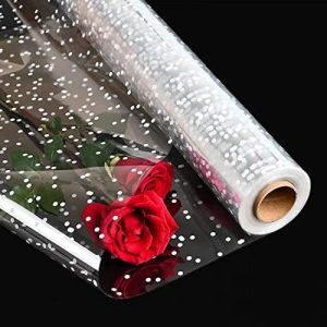 Papier Transparent Emballage (86 Cm X 45 M)-3 Mil &Eacute;pais Rouleau De Emballage Cellophane &Agrave; Pois Blancs,Grand Papier Cadeau Transparent Pour Fleuristes,Paniers Cadeaux Et Bonbons - Neuf