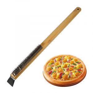 Brosse à pizza en fil d'acier de qualité supérieure avec grattoir - Manche en bois durable pour un nettoyage facile des pierres à pizza et des fours - Neuf