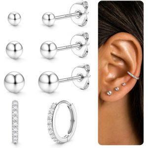 4 Paires Boucles D'oreilles Femme Argent 925 Boucle D Oreille Or Creoles Or/Argent Femme Hypoallergénique Piercing Oreille Cartilage.[X971] - Neuf