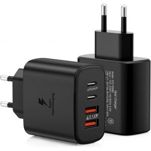 2 Pack Usb C Charger 40w 4 Ports, Quick Charger Pd Qc3.0 Fast Charger, Type C Ac Adapter For Iphone 16/15/14/13/12 Pro Max, Samsung Galaxy S24/S23/S22, Ipad, Xiaomi, Huawei (Black) - Neuf