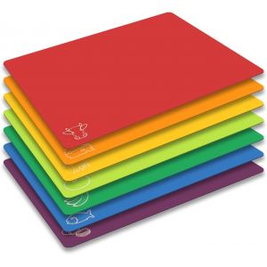 Tapis De Table À Découper En Plastique Souple Coloré Avec Icônes Alimentaires, , Sans Bisphénol A, Non Poreux, Dos Antidérapant Et Lavable Au Lave-Vaisselle, Lot De 7. - Neuf