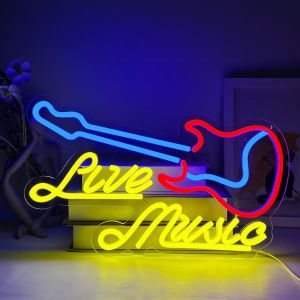 Live Music Neon Sign Musique N&eacute;on Guitare Enseignes Au N&eacute;on Live Musique Neon Sign Guitare Led N&eacute;on Musique Mot Led N&eacute;on Pour Chambre Bar Musique Studio F&ecirc;te - Neuf