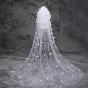 Tulle Robe De Mariée Voiles Peluche Fleurs Blanches Pétale Multi Couche Super Longue Bride - Neuf