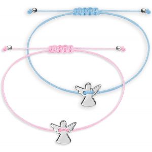 Eryi-Bracelet Ange Gardien En Argent Avec Corde Tressée Réglable, Cadeau De Confirmation, Cadeau Communion Fille, Porte Bonheur Bracelet Femme Enfant Fille, Pour Filles Et Femmes - Neuf