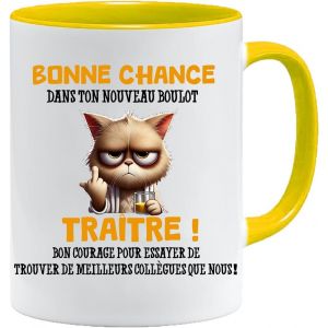 Eryi-Mug Collègue | Cadeau Drôle De Départ Pour Collègue | "Bonne Chance Traître!" U2013 Mug Humour Noir | Tasse Cadeau Départ Bureau | Compatible Lave-Vaisselle Et Micro-Ondes (Or) - Neuf