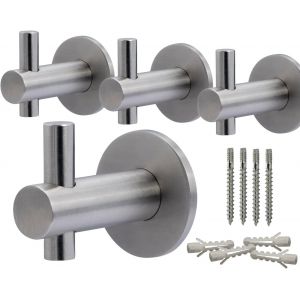 Lot de 4 crochets muraux,porte-serviettes,en acier inoxydable brossé véritable,antirouille,pour montage mural,avec kit de fixation,moderne,rond,longueur : 40 mm - Neuf