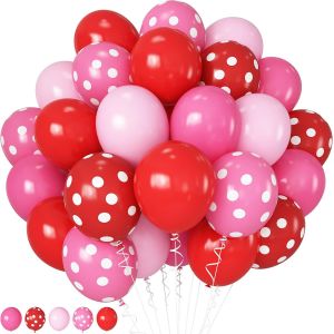 Red Pink Balloons Red Pink Balloons Latex Balloons For Birthday Party Decoration Valentines Day Red Polka Dot Red Dot Strawberry Hot Pink Pastel Pink Red Polka Dot - Neuf