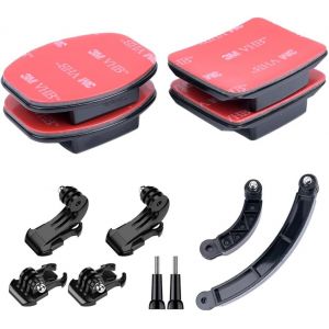 3M Flat Curved Adhesive Helmet Mount Stickers + Helmet Extension Arm Base Brackets, Quick Mount with J-Hook Buckle, Compatible with GoPro and Other Cameras - Neuf