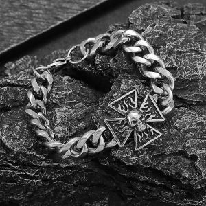 Vintage En Acier Inoxydable Gothique Croix T&ecirc;te De Mort Bracelet Homme S Moto Cavalier Rock Party Bijoux - Neuf