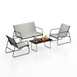 Ensemble De Mobilier De Jardin 4 Pi&egrave;ces, Comprenant Un Canap&eacute; Deux Places Et Deux Fauteuils, Housses En Maille Imperm&eacute;ables Et Respirantes, Id&eacute;al Pour Le Jardin, La Piscine,L'Arri&egrave;re-Cour Et Le Balcon - Neuf