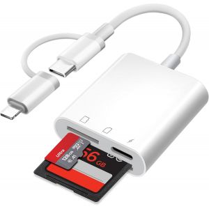 [Apple MFi Certified] Lecteur de Carte SD pour iPhone iPad - 3 en 1 Adaptateur de Carte SD pour Micro SD/SD/Charge de Type-C - Adaptateur de Carte m&eacute;moire Photographie, Chargement Simultan&eacute; - Neuf