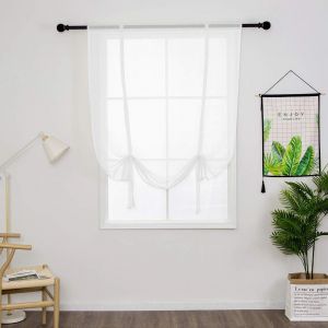 Eryi-1 Pièce Store Romain Translucide Tulle Rideaux Voilages Vertical Poche De Tige Pour Chambre Cuisine Salon, Blanc, Largeur 80cm X Hauteur 120cm - Neuf