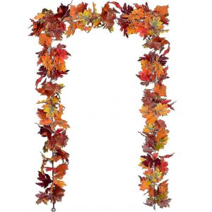 Feuille d'érable d'automne suspendue guirlande,2 pièces feuillage artificiel décor de vigne pour Thanksgiving Noël maison mariage cheminée fête - Neuf