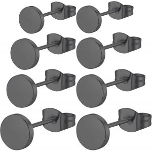 Chenquansarl-4 Paires Rondes Boucles D'oreilles Femmes Hommes, 3/4/5/6mm Boucle D'oreille Homme Noir Or Argent, Hypoallergénique Boucle D'oreille Flat Dot Acier Inoxydable - Neuf