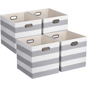 Yemaesre-Cube De Rangement, Cubes De Rangement Pliables En Tissu, Bacs De Rangement À Rayures Pour La Maison, Le Bureau, La Garde-Robe, L'étagère, 4 Paquets, 28 X 28 X 28 Cm, Gris/Blanc - Neuf