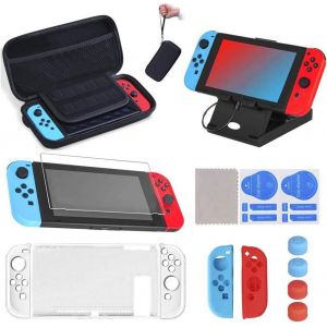 16 en 1 Accessoires pour Nintendo Switch,&Eacute;tuis pour Nintendo Switch avec Protection &Eacute;cran Transparentes HD|Protection en Silicone pour Joy-Con|Thumb Grip|Deluxe Housse pour Nintendo Switch - Neuf