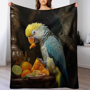 Couverture En Flanelle Respirante &Agrave; Motif Perroquet Bleu Et Jaune 130 X 150 Cm, Id&eacute;ale Pour Toutes Les Saisons - Neuf