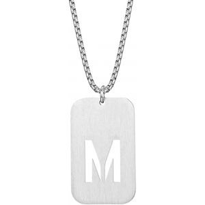 Kal-Homme Acier Inoxydable Dog Tag Initiale Lettre Pendentif Collier Carr&eacute; Militaire Charme Avec Cha&icirc;ne - Neuf