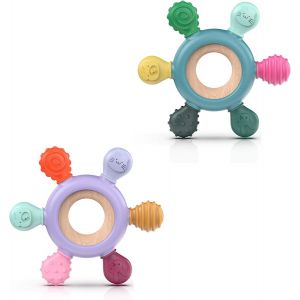 Anneau De Dentition Pour B&eacute;b&eacute;,En Silicone Et Bois Pour Jouet De Dentition,Accessoires D'allaitement Sans Bpa Pour B&eacute;b&eacute;s De 3-6 6-12 Mois Autiste,Cadeaux Pour Enfant (Gouvernail A+B).[H2] - Neuf