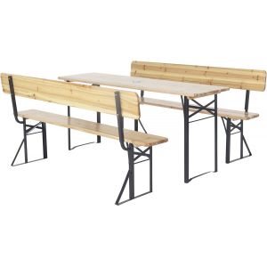 Salon De Jardin Set Brasserie En Bois Avec Dossier "Lisbonne" - 180 Cm - Marron - Neuf