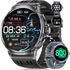 Montre Connect&eacute;e Homme Avec Appels Bluetooth Et &Eacute;cran Hd 1.85"", Suivi De La Sant&eacute; Et Batterie 800Mah Smartwatch Avec 100+ Modes Sportifs Podom&egrave;tre, 5Atm &Eacute;tanche, 2 Bracelets, Pour Android Ios (Noir) - Neuf