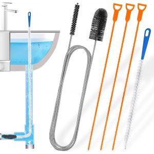 LORANKA-Lot de 5 outils de d&eacute;bouchage de canalisations, brosse de nettoyage en nylon &agrave; double extr&eacute;mit&eacute; de 154,9 cm, brosse de d&eacute;bouchage d'&eacute;vier de 45 cm pour &eacute;vier de cuisine, salle de bain, douche - Neuf
