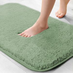 KALANKA-Tapis de bain en microfibre, tapis de bain super &eacute;pais de 2 cm, tapis de bain super absorbant 40x60 cm vert clair - Neuf