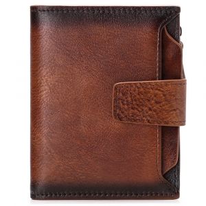 Portefeuille homme en cuir véritable marron, porte-monnaie avec blocage RFID, 18 emplacements pour cartes de crédit, 2 compartiments pour billets et porte-carte d'identité amovible - Neuf