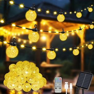 Guirlande Lumineuse Guinguette Extérieur 12m, Guirlande Lumineuse Solaire Extérieur, 25 Ampoules 100 Led, 8 Modes, Étanche Ip65, Pour Terrasse, Jardin, Cour, Pergola, Balcon - Blanc Chaud - Neuf