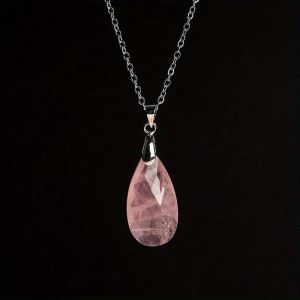 Pendentif Goutte D'eau En Pierre Naturelle Pour Femme, Collier En Cristal Rose, Pendentif Visage Coup&eacute;, Cadeau Bijoux, Alanding Yst--Pink Crystal - Neuf