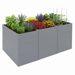 Lot De 3 Jardini&egrave;res Sur Pied Hwc-P64, Jardini&egrave;res Sur Pied En M&eacute;tal Pour L&eacute;gumes/Plantes, Bacs &Agrave; Fleurs, Pots De Fleurs En Acier 77 X 150 X 100 CmGris - Neuf