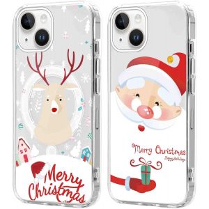 SJZG-2 Pi&egrave;ces No&euml;l Coque Magn&eacute;tique Pour Iphone 14/Iphone 13 6,1'', Etui En Motif Dessin Cadeau De No&euml;l Compatible Avec Magsafe, Antichoc Housse Christmas Silicone Cover Pour Iphone 13, P&egrave;re No&euml;l 02 - Neuf
