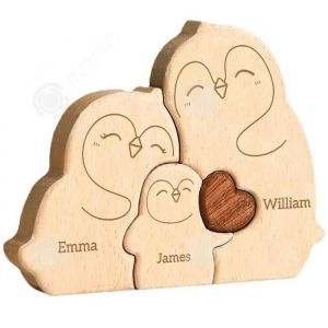 INN Ornements famille de pingouins en bois puzzle 3D en bois chaleur d&eacute;coration de la maison cadeaux de vacances artisanat en bois - Neuf