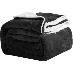 Checarzhn--No1-Plaid Douillet, 130 X 150 Cm, Noire, En Polaire, Couverture Sherpa, Jeté De Canapé, C Pour L'hiver Et Douce, Noire, 130 X 150 Cm - Neuf