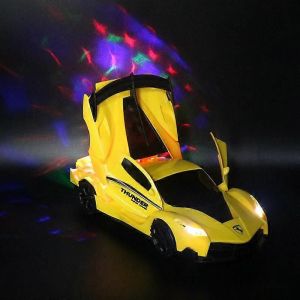 Dancing Deformation Rotating Universal Police Car Electric Stunt Car With Lights Automatically Open the Door Boy Childrens Toys-R07A-jaune - Neuf